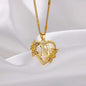 New Fashion Letter Detail Heart Shaped Pendant Necklace, Love Necklace for Women for Summer, Rhinestone & Flower Decor Stainless Steel Matching Necklace Jewelry, Girl's Temperament Cloths Accessory for Daily Wear