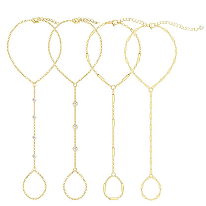 17KM 3Pcs New Dainty Stackable Ring Hand Chain, Adjustable 14K Gold-Plated Trendy Bracelets for gift summerwins, Gold Stacked Bracelets, Layered Gold Bracelets