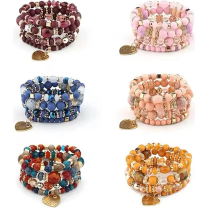 Women Beaded Bracelet Set| Colorful Boho Stackable Trendy Design with Crystal Accents Multilayer Bangle Bracelet| Fashion Stretch Braclets Jewelry for Women