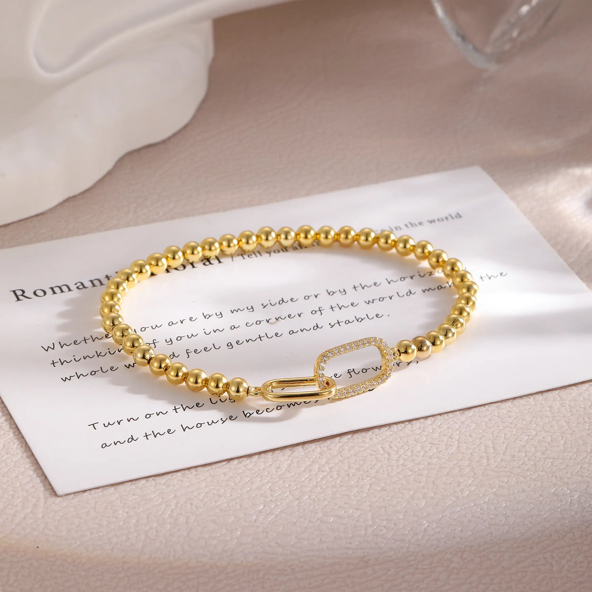 14K Gold Plated Beaded Stretch Bracelet for Women - Elegant CZ Stackable Jewelry, Non Tarnish, Perfect Gift for Friends & Mom,Dainty Gold Bracelet,Fashion Wrist Jewelry,Exquisite Bracelet,Stackable Bangle