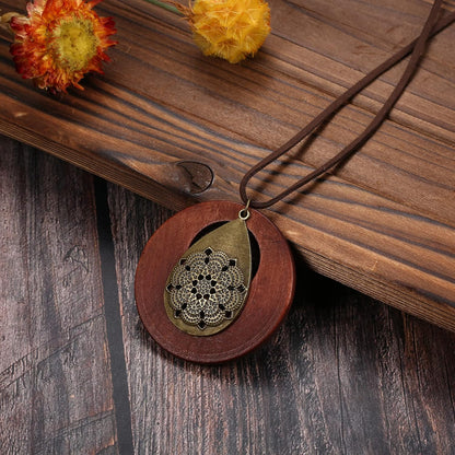 sailimue 6Pcs Wooden Boho Necklaces For Women Trendy Long Boho Necklace