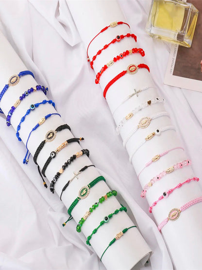 4Pcs Beaded Bracelet Set Mexican Braclets Virgin Mary San Judas Boho Style Beaded Braided Bracelet For Women Girls Red String Evil Eye Green Beads Anklets Jewelry Gift Bead Bracelets