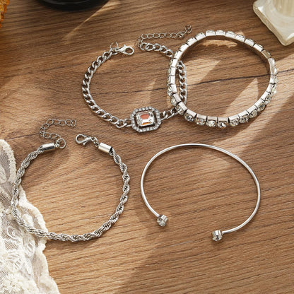 17IF 4 Pcs Dainty Gold Silver Bracelets Set for Women, 14K Plated Link