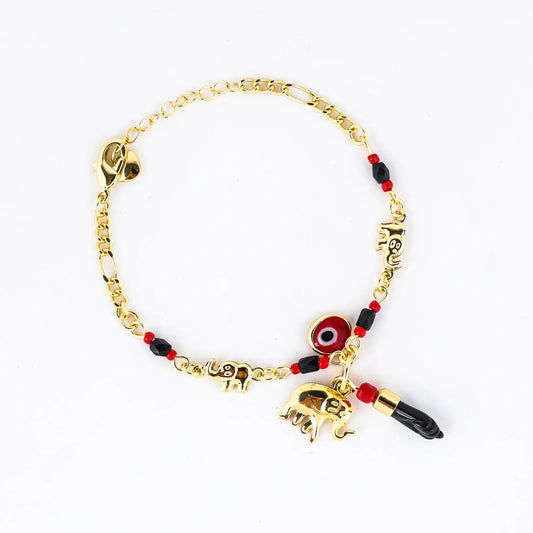 Trendytry 14K Real Gold Plated Elephant Evil Eye Bracelet - Adjustable Hypoallergenic Bohemian Guardian Gold Bracelets for Women, Animal Shaped Collectible Jewelry Charms, Arm Candy Accessories Adults