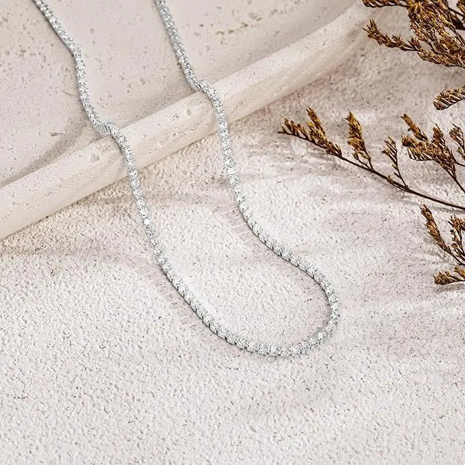 Tewiky Tennis Silver Necklace for Women, 14K Gold Plated/Sterling Silver Cubic Zirconia Chain, Dainty Choker Necklaces for Women Jewelry For Mother's Day gifts summerwins-LB