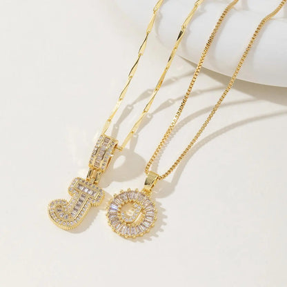 Women's Full diamond Rock sugar 26 letters Pendant Necklace Set Copper with zircon and gold plating Gold‑plated Round shape Flowers Fashion Accessories Layered Jewelry Set