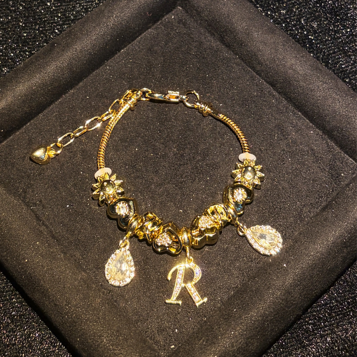 Women's Gold-Tone Mixed Charm Beaded Bracelet - A-Z Initial Letters Available, Fashion Costume Jewelry Gift