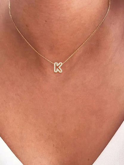 Bubble Letter Pendant Necklace for Women, New Fashion Stainless Steel Chain, Elegant All-Season Jewelry, Plated with Precious Metal, Initial Letter Necklace, Bubble Pendant Necklaces