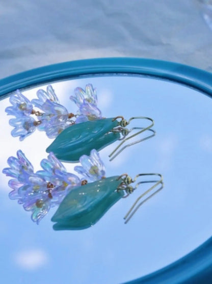 Tulip Leaf Women's Romantic Style Earrings, Pearl Glossy Flower Shape Long Fringe Fashion Earrings, Elegant Jewelry, Fashion Jewelry Party, Fashionable Earrings