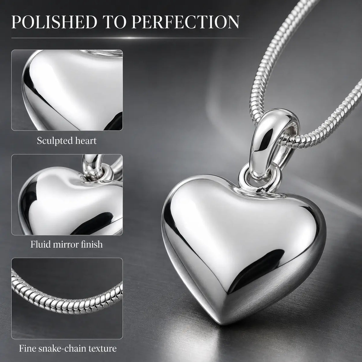Women's 925 Sterling Silver Minimalistic Heart Pendant Necklace with Snake Chain - Everyday Wear Jewelry Gift for Wife, Wedding Anniversary