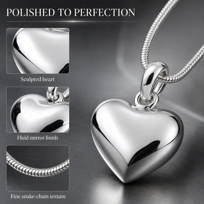 Women's 925 Sterling Silver Minimalistic Heart Pendant Necklace with Snake Chain - Everyday Wear Jewelry Gift for Wife, Wedding Anniversary