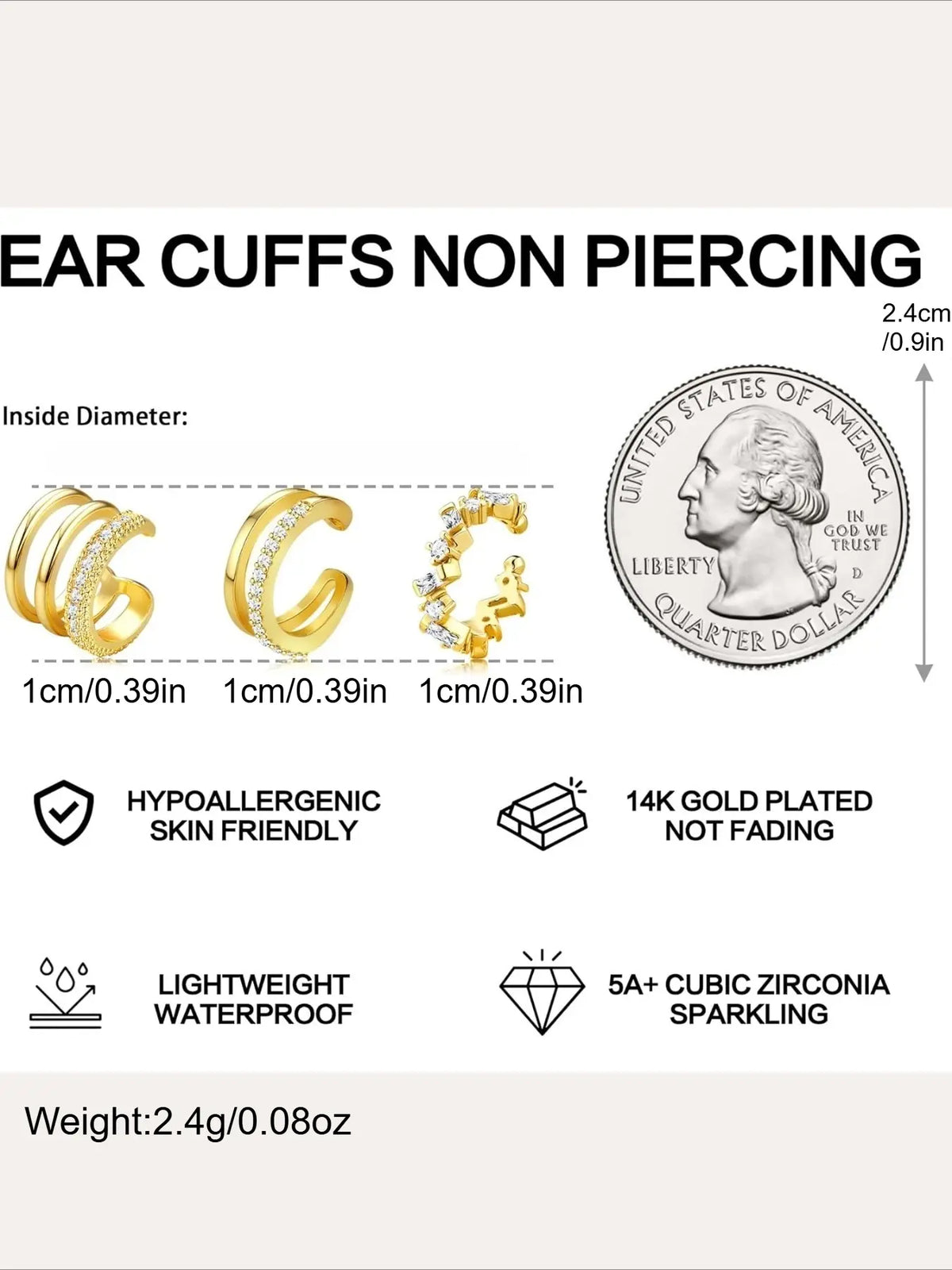 Ear Cuffs Non-Piercing Artificial Zircon Earrings for Women Non Pierced Earrings Cute Small Clip-On Cartilage Earring Gold Plated Dainty Fake Piercings Earings Earrings Set Ear Accessories