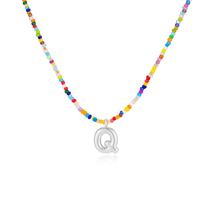 VRIUA Women's Adjustable Beaded Bubble Letter Choker - Personalized Initial Necklace, Handmade Dainty Casual Daily Beach Jewelry, Gifts for Women Lover's Accessory
