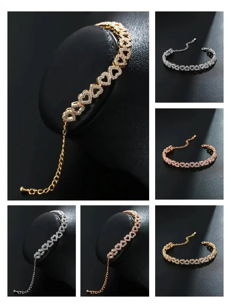 Luxury Heart Zircon Bracelet for Women – Elegant Heart Tennis Bracelet, Romantic Jewelry Gift for Her, Adjustable Chain Sparkling Love Bracelet