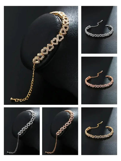 Luxury Heart Zircon Bracelet for Women – Elegant Heart Tennis Bracelet, Romantic Jewelry Gift for Her, Adjustable Chain Sparkling Love Bracelet