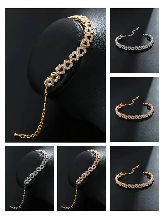 Luxury Heart Zircon Bracelet for Women – Elegant Heart Tennis Bracelet, Romantic Jewelry Gift for Her, Adjustable Chain Sparkling Love Bracelet