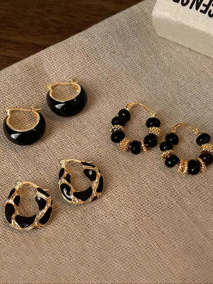 Women's Elegant Geometric Hoop Earrings Set, Drop Oil Design, All-season Fashion Jewelry for Daily Wear & Gifts, High Quality Earrings, Classic Style Earrings, Hoop Earring Sets