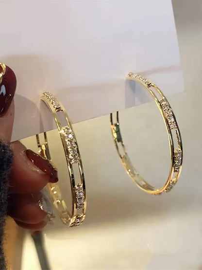 Women's Rhinestone Hoop Earrings, Fashionable Hoop Earrings, Elegant Hollow Out Design, Perfect for Daily Wear, Parties & Vacations, Fashionable Jewelry, Earrings Hoops