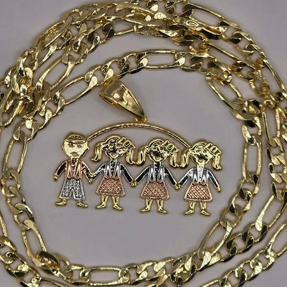 Gold Plated Chain and Pendant Set - 22" 4mm Chain with Tricolor Charms for Boys & Girls - Perfect Gift for Mom Aunt Niece Daughter