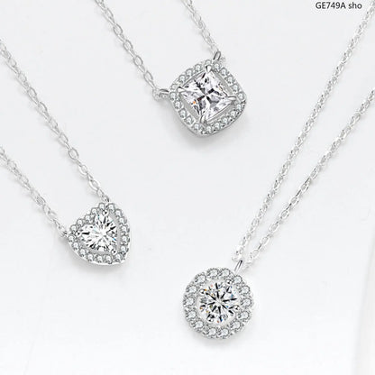 Women's Princess Cut Pendant Necklace - Delicate Heart-Round Cluster Halo Chain, Minimalist Aesthetic Solitaire Jewelry, Casual Outfits Women Accessory, Trendy Birthday Christmas Gift