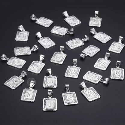 Hermah Silver Color Initial Letter A-Z Pendant Necklace 18"-22" Stainless Steel Curb Chain Charm Jewelry