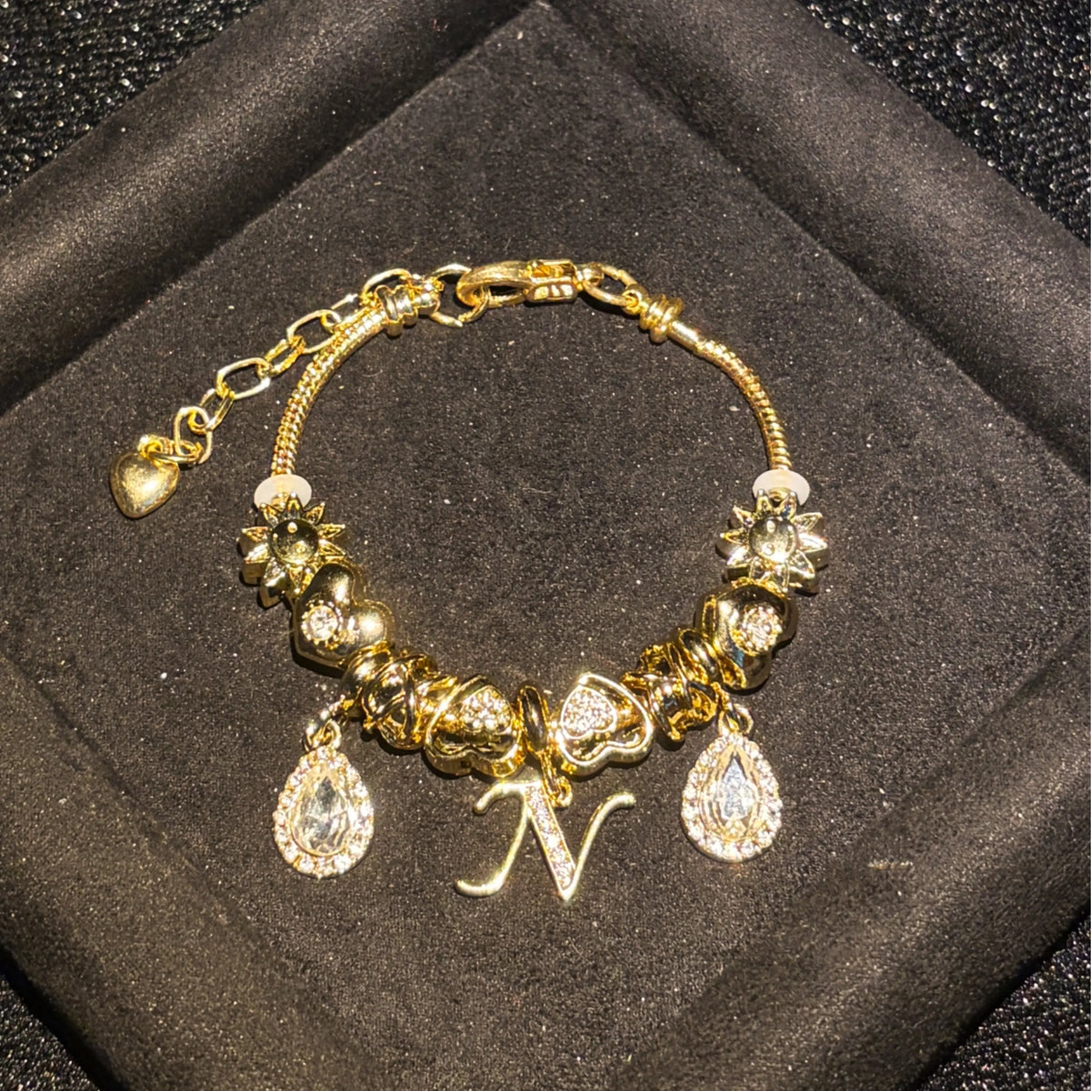 Women's Gold-Tone Mixed Charm Beaded Bracelet - A-Z Initial Letters Available, Fashion Costume Jewelry Gift