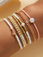 7-Piece Women's Bracelet Set, Elegant Beaded Zircon Jewelry, Boho Style Faux Pearl Layered Adjustable Bracelets, Perfect for Daily & Party Wear, Gift Idea