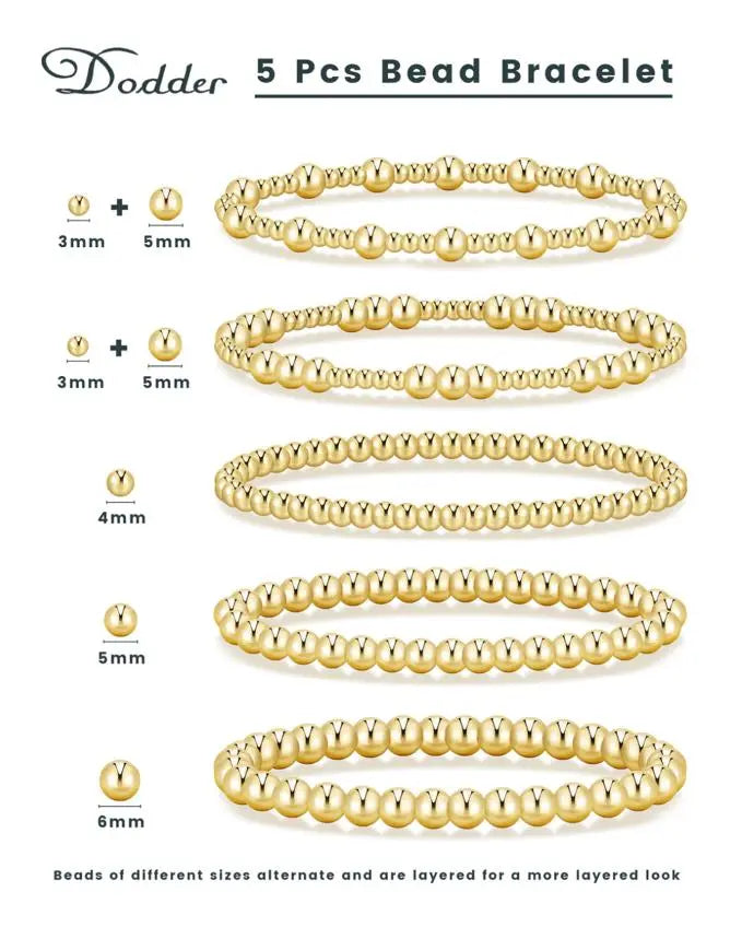 Women's 5PCS Gold Ball Beads Stretchable Bracelets Set - Waterproof, Adjustable Jewelry for Women, Gold Jewelry for Beach & Everyday Wear (Sohochic)