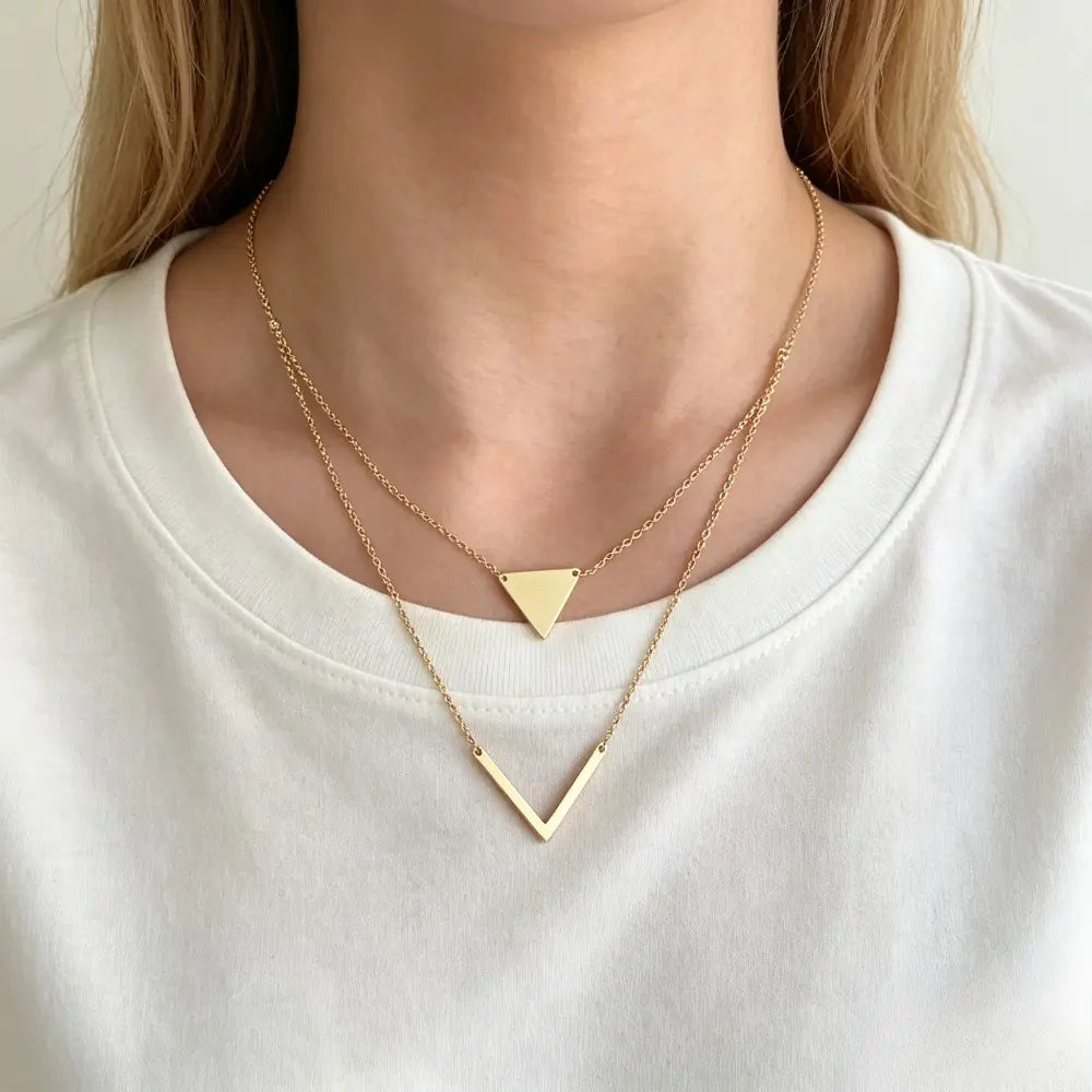 Women's Elegant Layered Chain Necklace, Triangle And Letter V Design Pendant, Chic Vintage All-match Fashion Jewelry, Suitable for Daily Styling And Birthday Gifting for Girlfriend