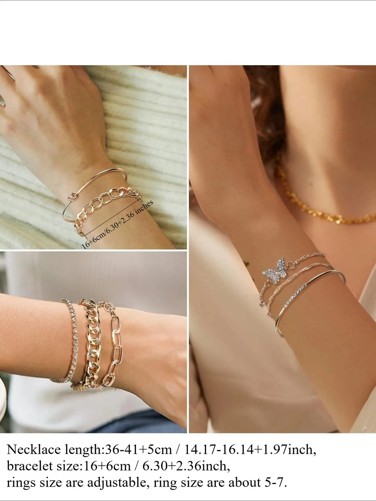 46 Pcs Gold Plated Elegant Fashionable Matching Jewelry Set, Necklace Gift Set for Women, Necklace & Bracelets & Knuckle Rings & Ear Cuffs & Earrings, Women's Accessories