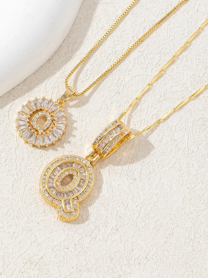 Letter Chain Necklace Set for Women, 26 Pendants with Zirconia Round Floral Design, Sister Matching Gift, Daily Wear Fashion Accessory, Casual Style Necklaces