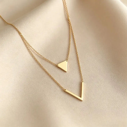 Women's Elegant Layered Chain Necklace, Triangle And Letter V Design Pendant, Chic Vintage All-match Fashion Jewelry, Suitable for Daily Styling And Birthday Gifting for Girlfriend