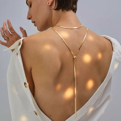 Tewiky 14K Gold Plated 39 inches Lariat Long Gold Necklace for Women Adjustable Snake Chain with Bead Dress Sweater Chain 14K Gold Plated Y-Shaped Drop Dangle Prom Jewelry Gold summer outfits Gifts, Jewelry For Women, Gold Jewelry