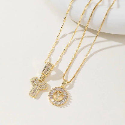 Women's Full diamond Rock sugar 26 letters Pendant Necklace Set Copper with zircon and gold plating Gold‑plated Round shape Flowers Fashion Accessories Layered Jewelry Set