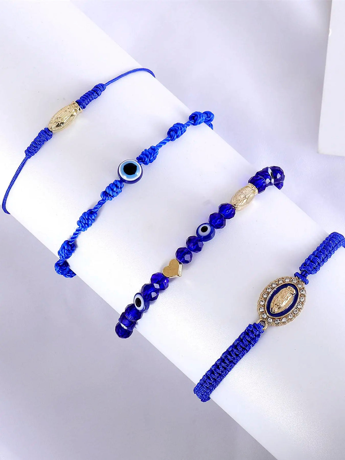 4Pcs Beaded Bracelet Set Mexican Braclets Virgin Mary San Judas Boho Style Beaded Braided Bracelet For Women Girls Red String Evil Eye Green Beads Anklets Jewelry Gift Bead Bracelets