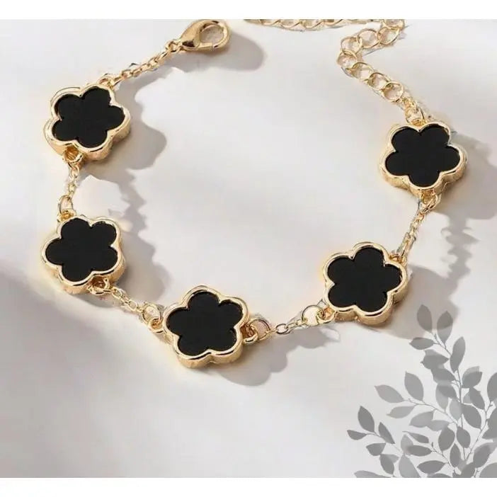 Women's Leopard Chain Bracelet Gold Link Cute Five Petal Flower Charm Resin Cheetah Print Statement Jewelry for Clubwear Gifts
