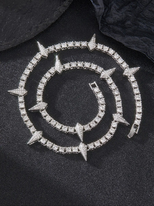 1PC Cool rock Rhinestone Luminous Spiked Black Panther tennis necklace Bling Chain High End Necklace for men and women for party accessories Goddess Necklace Jewelry Necklace Exquisite Jewelry Gift Fashion Accessory Necklace