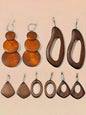 Wooden Dangle Earrings, Crafted From Wood Boho Style Hollow Out Geometric Design Earrings, Fashion Jewelry Accessories for Women & Girls, Unique Design Earrings, Earrings Set