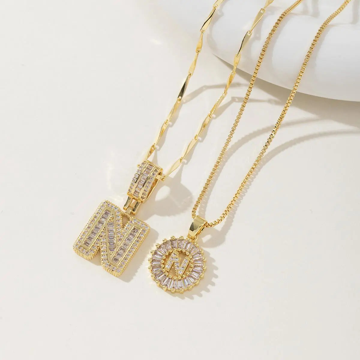 Women's Full diamond Rock sugar 26 letters Pendant Necklace Set Copper with zircon and gold plating Gold‑plated Round shape Flowers Fashion Accessories Layered Jewelry Set