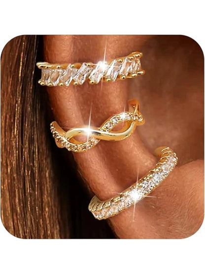 Ear Cuffs Non-Piercing Artificial Zircon Earrings for Women Non Pierced Earrings Cute Small Clip-On Cartilage Earring Gold Plated Dainty Fake Piercings Earings Earrings Set Ear Accessories