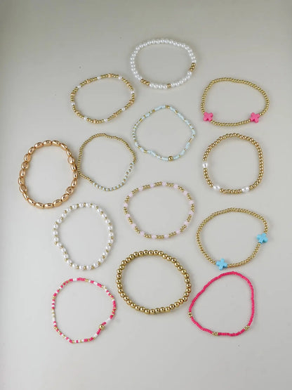 13-Piece Women's Cross Bracelet Set, Colorful CCB Beads, Faux Pearl Layered Elastic Bracelet, Birthday Gift, Multilayered Design, Beaded Bracelet Sets, Stacked Design Bracelets