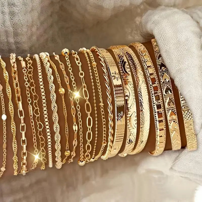 Women's Vintage Geometric Stacking Bracelets Unisex Jewelry - 5/11/18 Pcs, 11pcs Mix with Braided Pearls, Crystal Beaded Bracelet, Multi-Layered Zinc Alloy Accessories for Daily Casual Wear