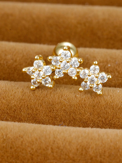 Women's 16 Gauge Cartilage Earring Studs Flower Earrings with Sparkling Cubic Zirconia Flower Design, Hypoallergenic Stainless Steel Dainty Sparkly Conch Tragus Helix Piercing Jewelry for Daily Wear & Parties, Trendy Accessories Daily Gift Earrings