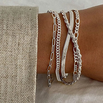 TEWIKY Women's 5-Piece Thin Dainty Gold Aesthetic Bracelet Stack Set, Chain Styles Including Paperclip, Cuban Link & Greenish Beads, Adjustable 6.5in Metal Coating Jewelry for Everyday Wear, Casual, Stackable Sets