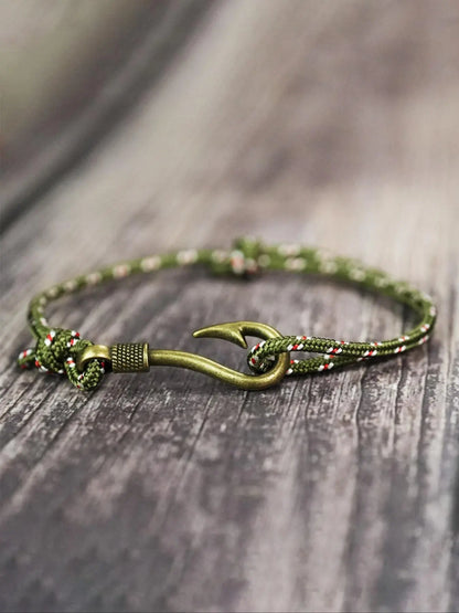 Men's Vintage Fish Hook Design Braided Bracelet, Adjustable Handmade Nautical Bracelet, Fashion Accessories for Men & Boys, Fashionable Bracelet, Trendy Stackable Bracelet, Bracelet Jewelry, Fashionable Bracelet Style