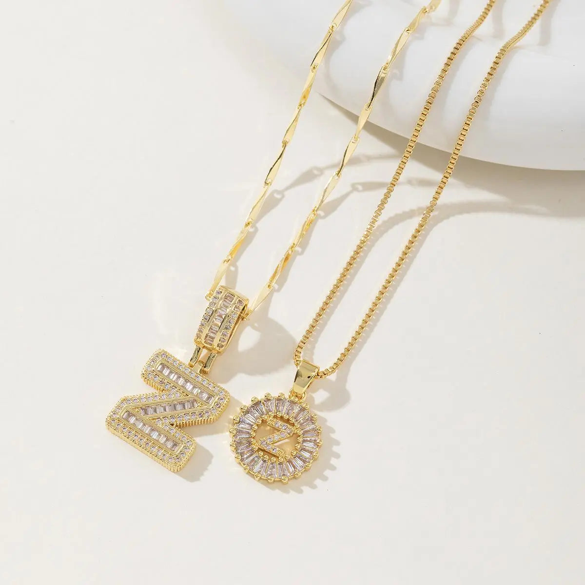 Women's Full diamond Rock sugar 26 letters Pendant Necklace Set Copper with zircon and gold plating Gold‑plated Round shape Flowers Fashion Accessories Layered Jewelry Set
