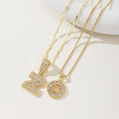 Women's Full diamond Rock sugar 26 letters Pendant Necklace Set Copper with zircon and gold plating Gold‑plated Round shape Flowers Fashion Accessories Layered Jewelry Set