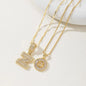 Women's Full diamond Rock sugar 26 letters Pendant Necklace Set Copper with zircon and gold plating Gold‑plated Round shape Flowers Fashion Accessories Layered Jewelry Set