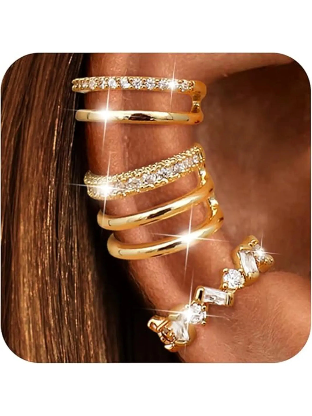 Ear Cuffs Non-Piercing Artificial Zircon Earrings for Women Non Pierced Earrings Cute Small Clip-On Cartilage Earring Gold Plated Dainty Fake Piercings Earings Earrings Set Ear Accessories