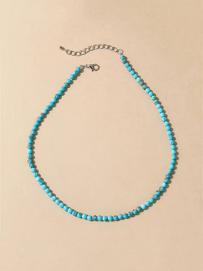 Women's Boho Minimalist Beaded Necklace, Casual Trendy Jewelry, Dainty Boho Necklace, Adjustable Elastic Lightweight Summer Jewelry for Parties, Vacations, and Casual Wear